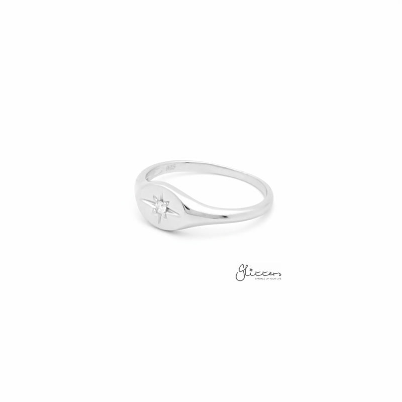 Sterling Silver Oval Signet Ring with C.Z Star Set-Cubic Zirconia, Jewellery, Rings, Sterling Silver Rings, Women's Jewellery, Women's Rings-ssr0052_4__800-Glitters