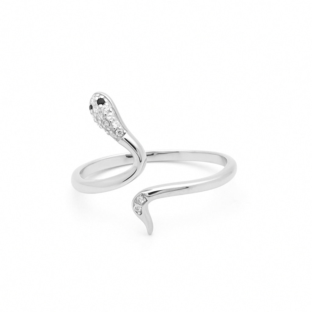 CZ Snake Sterling Silver Ring-Cubic Zirconia, Jewellery, New, Rings, Sterling Silver Rings, Women's Jewellery, Women's Rings-ssr0075-5_1-Glitters