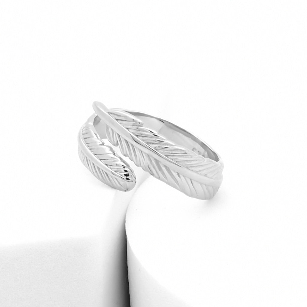 Sterling Silver Feather Adjustable Ring-Jewellery, New, Rings, Sterling Silver Rings, Women's Jewellery, Women's Rings-ssr0076-5_1-Glitters