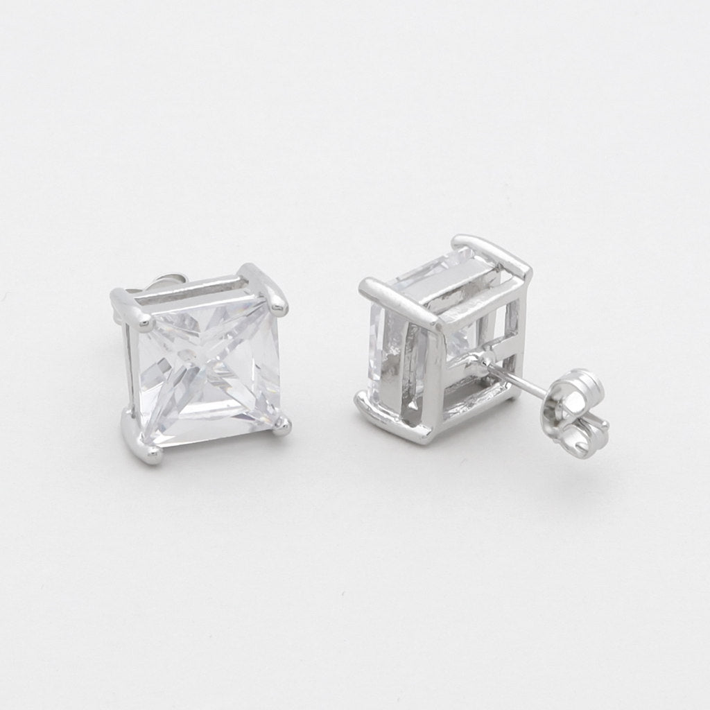 Rhodium Plated Clear Square C.Z Stud Earrings-Cubic Zirconia, earrings, Iced Out, Jewellery, Men's Earrings, Men's Jewellery, Stud Earrings, Women's Earrings, Women's Jewellery-sw-2_1_1884b280-0ca7-498f-a6f1-2827bb8ea581-Glitters