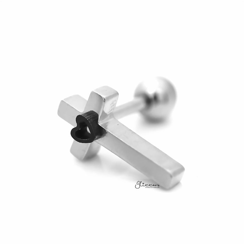 Cross with Star Centered Tragus Cartilage Earring Stud-Body Piercing Jewellery, Cartilage, Conch Earrings, earrings, Helix Earrings, Jewellery, Lobe piercing, Tragus-tg0112_2-Glitters