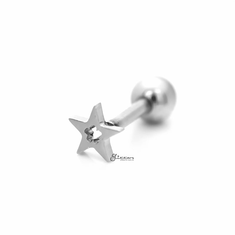 Hollow Star Barbell for Tragus, Cartilage, Conch, Helix Piercing and More-Body Piercing Jewellery, Cartilage, Conch Earrings, Cubic Zirconia, Helix Earrings, Jewellery, Lobe piercing, Tragus-tg0113_1-Glitters