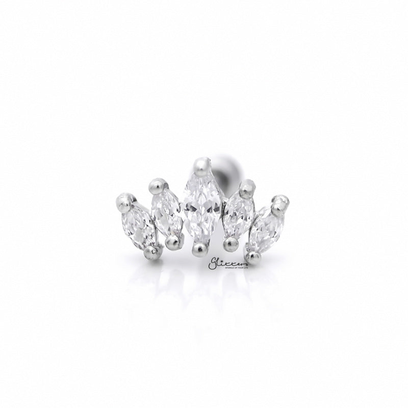Prong Set Marquise CZ Tragus Cartilage Barbell Stud - Silver-Body Piercing Jewellery, Cartilage, Cubic Zirconia, Jewellery, Tragus, Women's Earrings, Women's Jewellery-tg0122-s1-Glitters