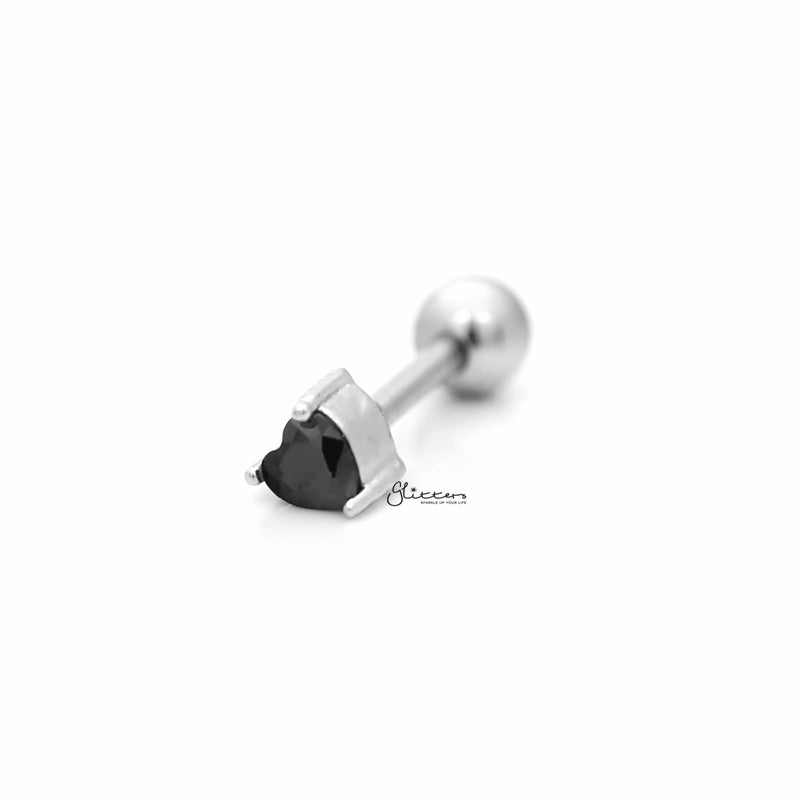 Black C.Z Heart Shape Tragus Cartilage Earring Stud-Body Piercing Jewellery, Cartilage, Cubic Zirconia, earrings, Jewellery, Tragus, Women's Earrings, Women's Jewellery-tg0124-Glitters