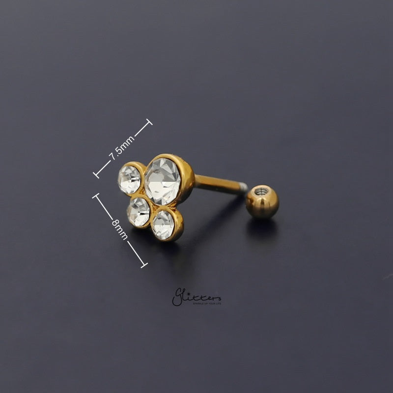 4 Round Gem Set Top Tragus Cartilage Barbell Stud - Gold-Body Piercing Jewellery, Cartilage, Crystal, Jewellery, Tragus, Women's Earrings, Women's Jewellery-tg0129-g-2_800_New-Glitters