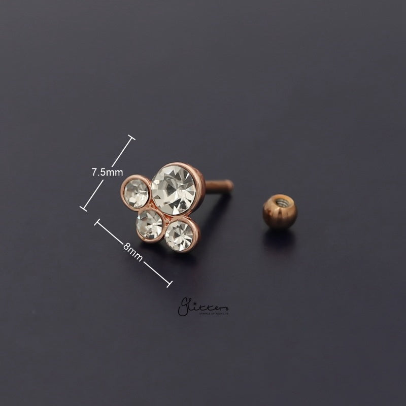 4 Round Gem Set Top Tragus Cartilage Barbell Stud - Rose Gold-Body Piercing Jewellery, Cartilage, Crystal, Jewellery, Tragus, Women's Earrings, Women's Jewellery-tg0129-rg-2_800_New-Glitters