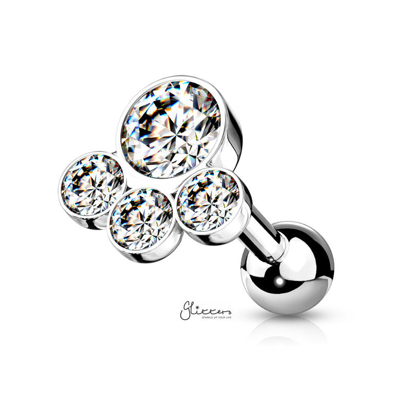 4 Round Gem Set Top Tragus Cartilage Barbell Stud - Silver-Body Piercing Jewellery, Cartilage, Crystal, Jewellery, Tragus, Women's Earrings, Women's Jewellery-tg0129-s-1_800-Glitters