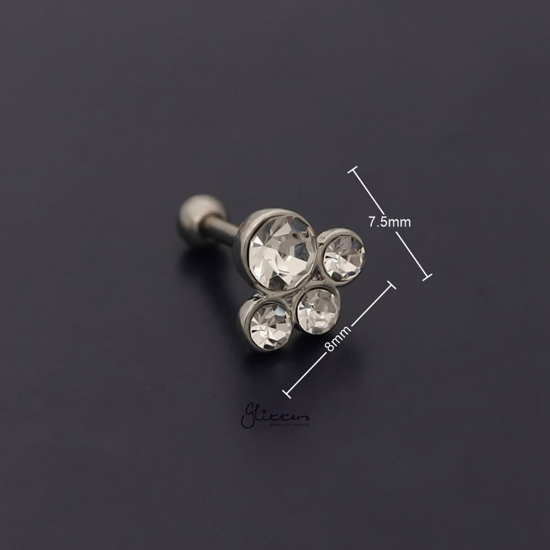 4 Round Gem Set Top Tragus Cartilage Barbell Stud - Silver-Body Piercing Jewellery, Cartilage, Crystal, Jewellery, Tragus, Women's Earrings, Women's Jewellery-tg0129-s-2_800_New-Glitters