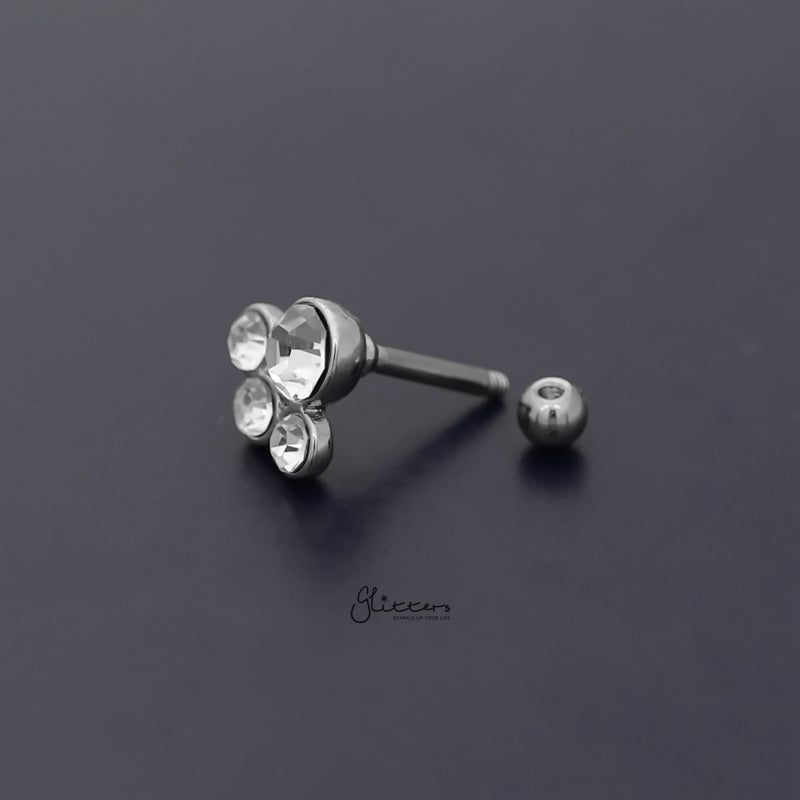 4 Round Gem Set Top Tragus Cartilage Barbell Stud - Silver-Body Piercing Jewellery, Cartilage, Crystal, Jewellery, Tragus, Women's Earrings, Women's Jewellery-tg0129-s-4_800-Glitters