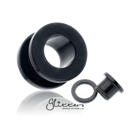 Acrylic Screw Fit Flesh Tunnel - Black-Body Piercing Jewellery, Plug, Tunnel-tl00031-Glitters