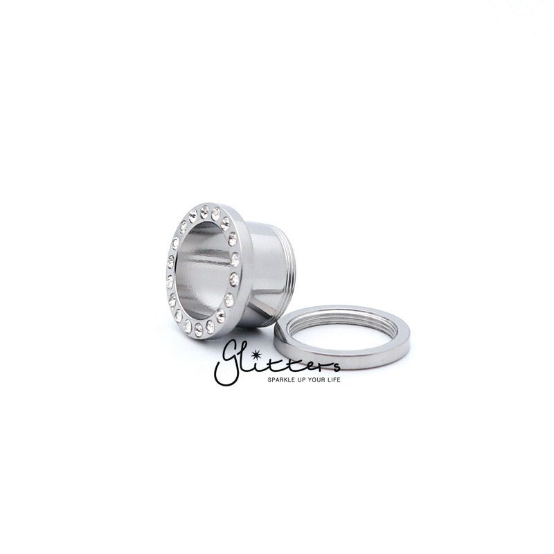 316L Surgical Steel Crystal Ear Screw On Flesh Tunnels-Body Piercing Jewellery, Plug, Tunnel-tl0008-1-Glitters