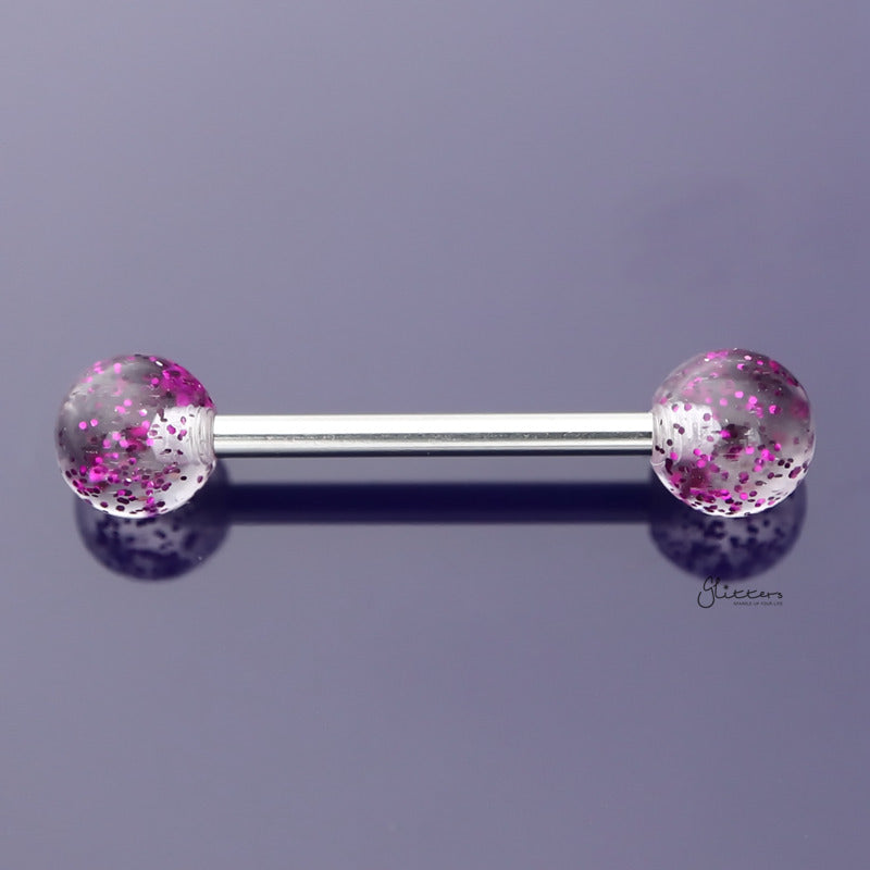 Glitters Acrylic Ball Tongue Barbell - Purple-Body Piercing Jewellery, Glitters, Tongue Bar-tr0001-NG-A00-Glitters