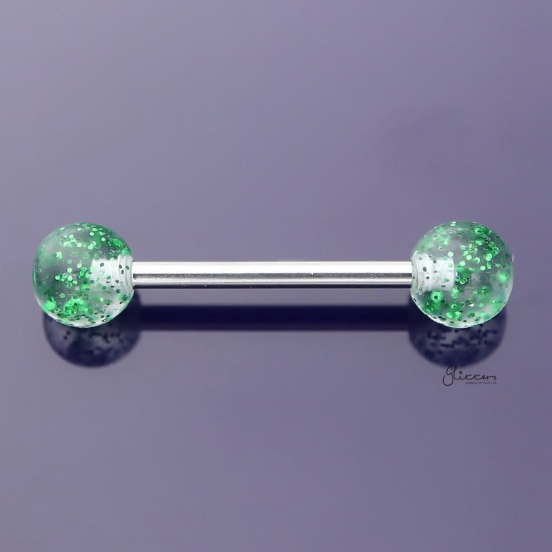 Glitters Acrylic Ball Tongue Barbell - Green-Body Piercing Jewellery, Glitters, Tongue Bar-tr0001-NG-G04-Glitters