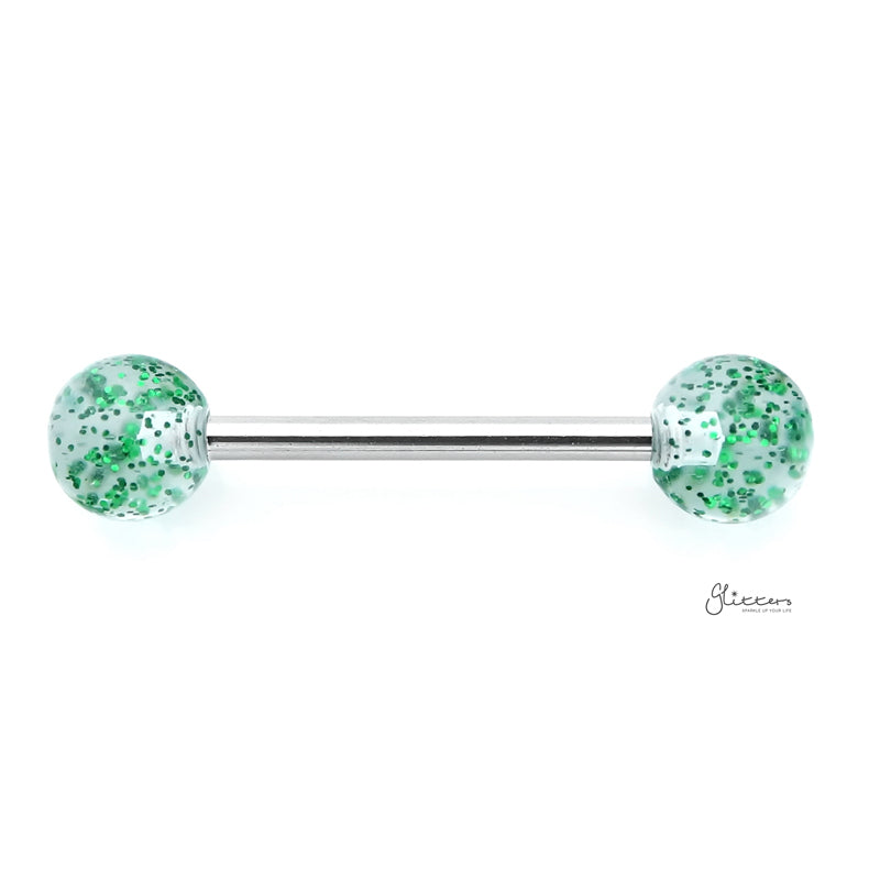 Glitters Acrylic Ball Tongue Barbell - Green-Body Piercing Jewellery, Glitters, Tongue Bar-tr0001-NG-G105-Glitters