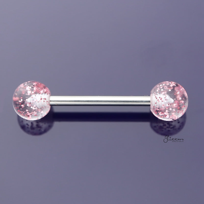 Glitters Acrylic Ball Tongue Barbell - Pink-Body Piercing Jewellery, Glitters, Tongue Bar-tr0001-NG-P08-Glitters
