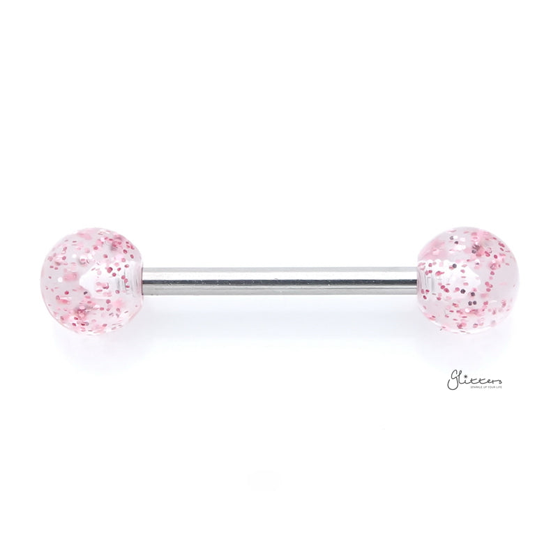 Glitters Acrylic Ball Tongue Barbell - Pink-Body Piercing Jewellery, Glitters, Tongue Bar-tr0001-NG-P109-Glitters
