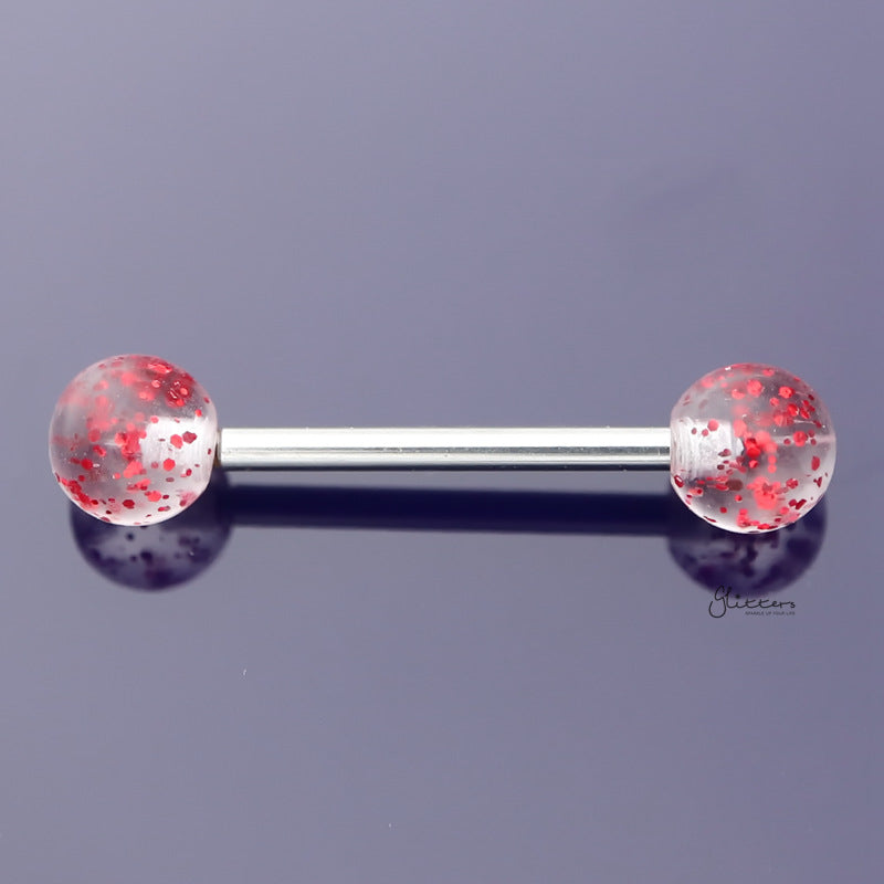 Glitters Acrylic Ball Tongue Barbell - Red-Body Piercing Jewellery, Glitters, Tongue Bar-tr0001-NG-R10-Glitters