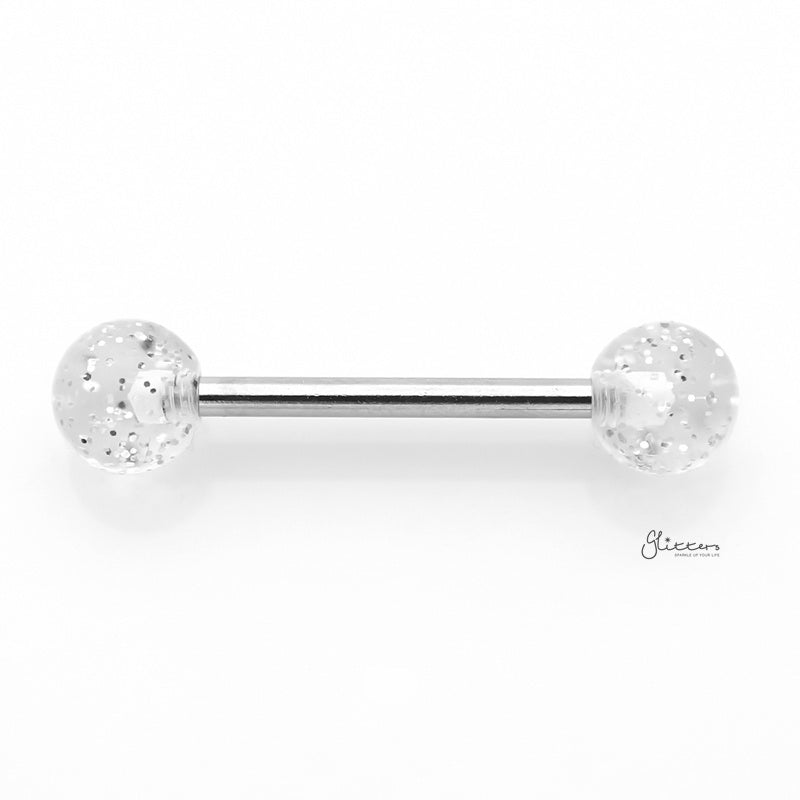 Glitters Acrylic Ball Tongue Barbell - White-Body Piercing Jewellery, Glitters, Tongue Bar-tr0001-NG-WT113-Glitters