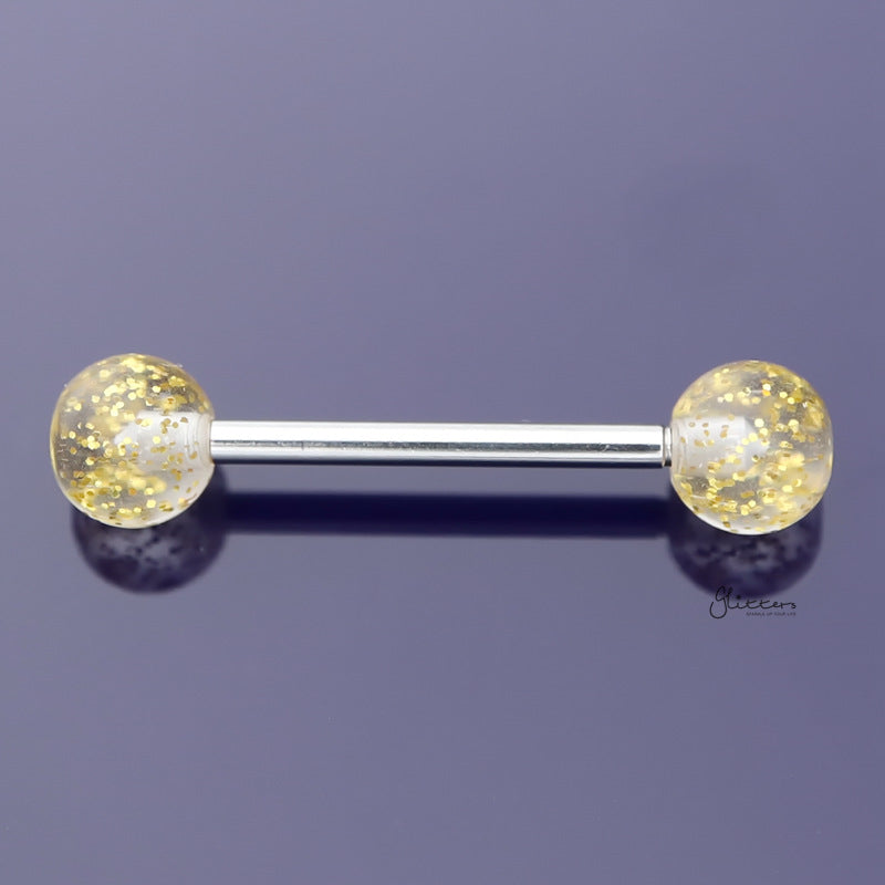 Glitters Acrylic Ball Tongue Barbell - Yellow-Body Piercing Jewellery, Glitters, Tongue Bar-tr0001-NG-Y14-Glitters