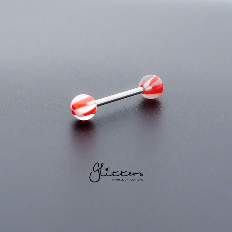 Red Acrylic Screw Marble Ball with Surgical Steel Tongue Barbell-Body Piercing Jewellery, Tongue Bar-tr0001-Screw_Marble_1-Glitters