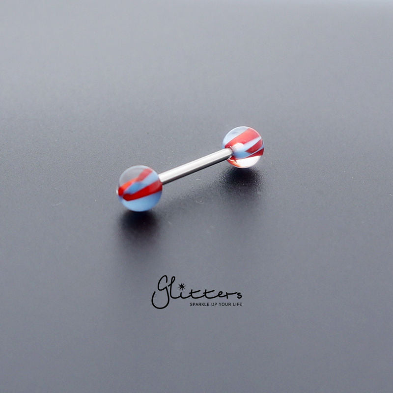 Blue/Red Acrylic Screw Marble Ball with Surgical Steel Tongue Barbell-Body Piercing Jewellery, Tongue Bar-tr0001-Screw_Marble_2-Glitters