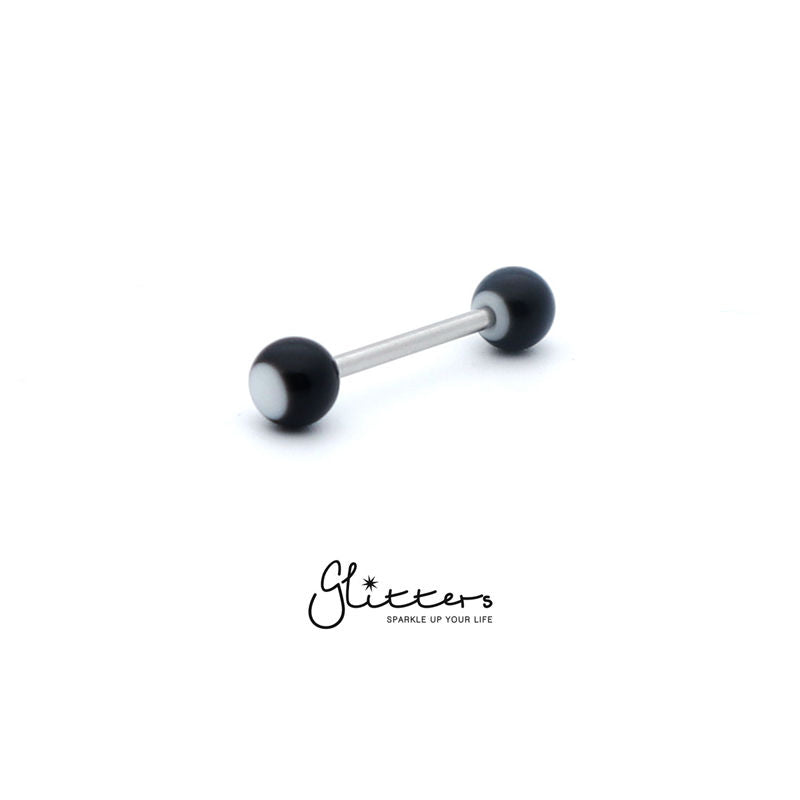 White Circle Acrylic Ball with Surgical Steel Tongue Bar-Body Piercing Jewellery, Tongue Bar-tr0001_circle_5-Glitters