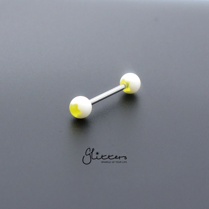 Yellow Flower Acrylic Ball with Surgical Steel Tongue Bar-Body Piercing Jewellery, Tongue Bar-tr0001_flower_1-Glitters