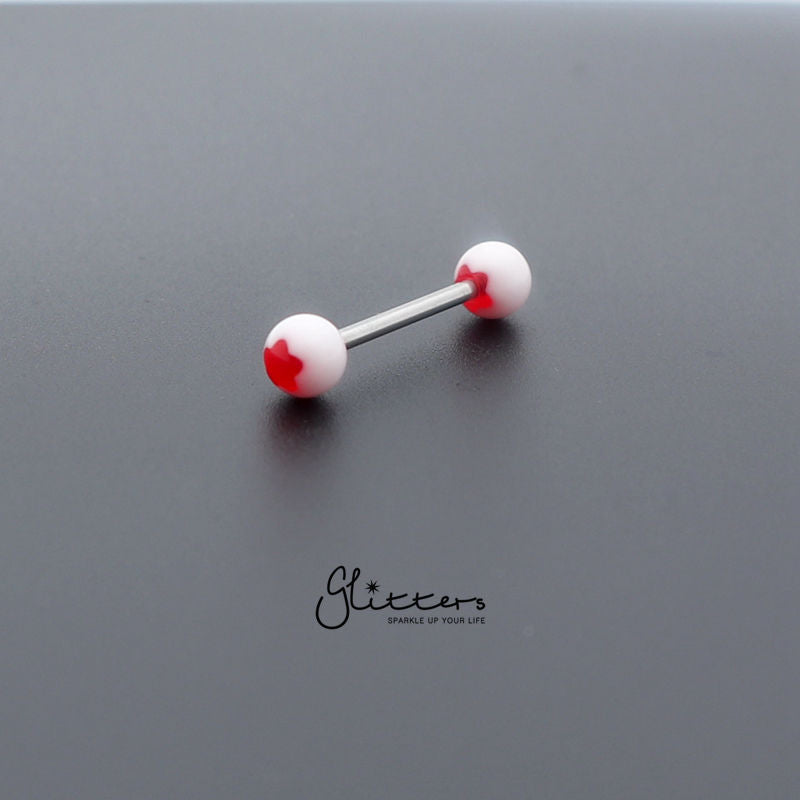 Red Flower Acrylic Ball with Surgical Steel Tongue Bar-Body Piercing Jewellery, Tongue Bar-tr0001_flower_2-Glitters