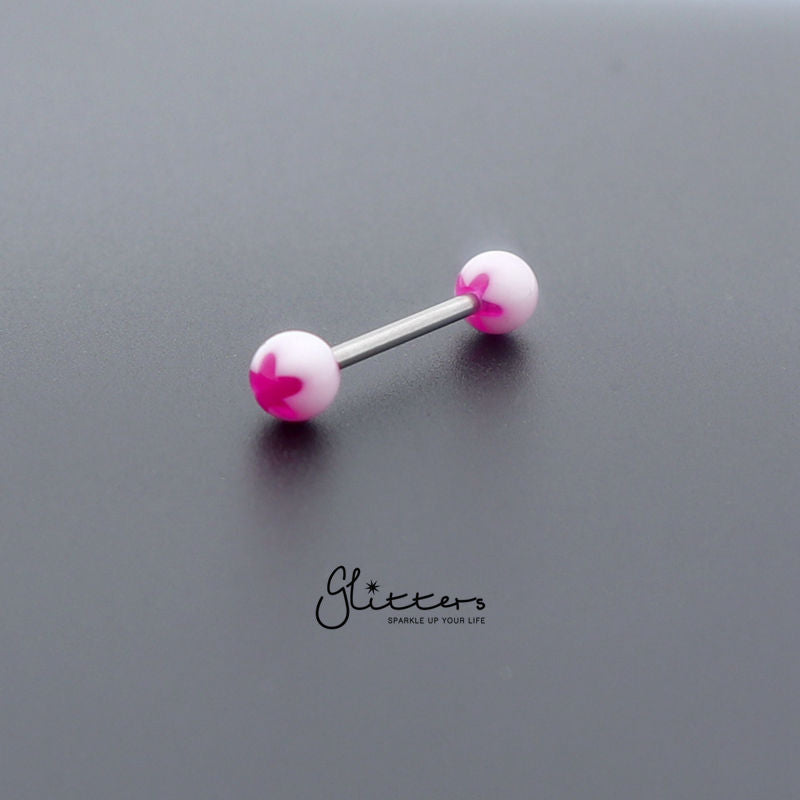 Purple Flower Acrylic Ball with Surgical Steel Tongue Bar-Body Piercing Jewellery, Tongue Bar-tr0001_flower_8-Glitters