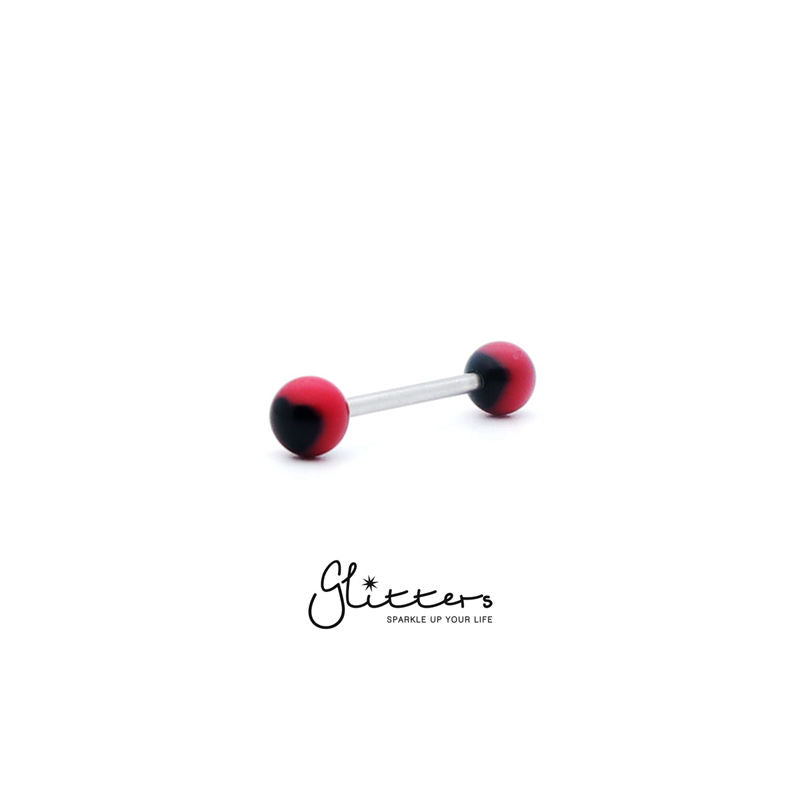 Red Acrylic Ball with Black Heart Tongue Barbell-Body Piercing Jewellery, Tongue Bar-tr0001_heart_2-Glitters