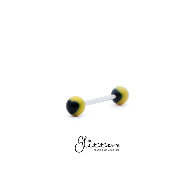 Yellow Acrylic Ball with Black Heart Tongue Barbell-Body Piercing Jewellery, Tongue Bar-tr0001_heart_3-Glitters
