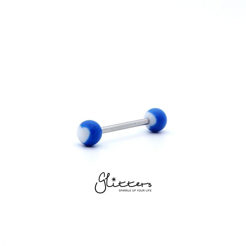 Blue Acrylic Ball with White Heart Tongue Barbell-Body Piercing Jewellery, Tongue Bar-tr0001_heart_6-Glitters
