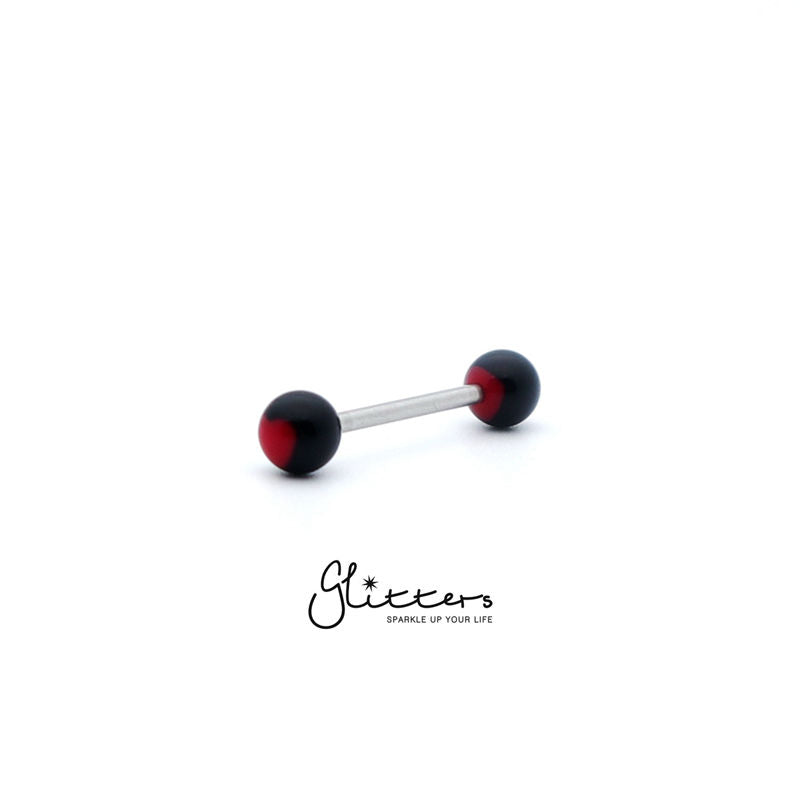 Black Acrylic Ball with Red Heart Tongue Barbell-Body Piercing Jewellery, Tongue Bar-tr0001_heart_7-Glitters