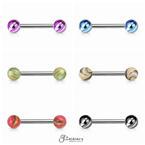 316L Surgical Steel Tongue Barbells with Multi Colour Plated Balls-Body Piercing Jewellery, Tongue Bar-tr0002-mc-all-Glitters