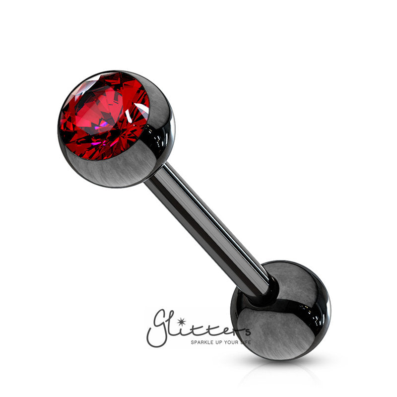 Black Titanium I.P Surgical Steel Tongue Barbells with Press Fit Gem Top Ball-Red-Body Piercing Jewellery, Crystal, Tongue Bar-tr0003-2-Glitters