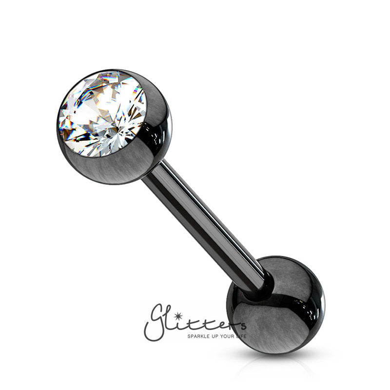 Black Titanium I.P Surgical Steel Tongue Barbells with Press Fit Gem Top Ball-Clear-Body Piercing Jewellery, Crystal, Tongue Bar-tr0003-3-Glitters