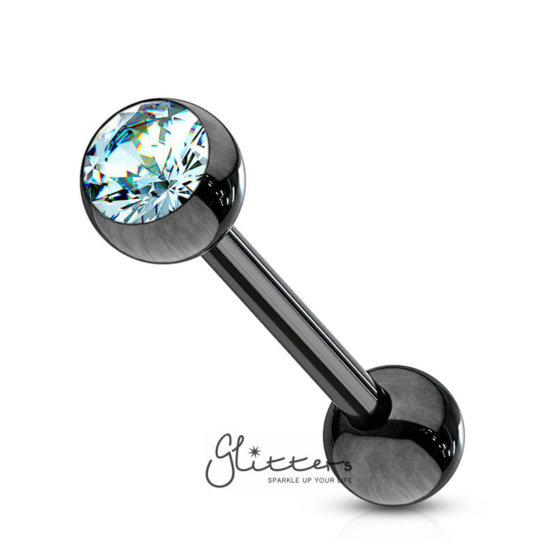 Black Titanium I.P Surgical Steel Tongue Barbells with Press Fit Gem Top Ball-Aqua-Body Piercing Jewellery, Crystal, Tongue Bar-tr0003-6-Glitters