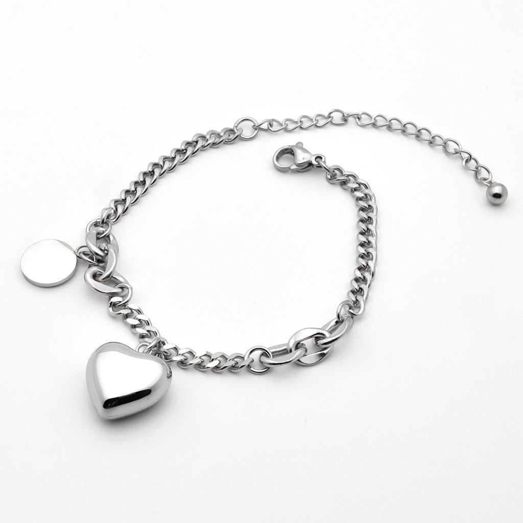 Stainless Steel Women's Bracelet with Dangle Heart Charm - Silver-Bracelets, Jewellery, New, Stainless Steel, Stainless Steel Bracelet, Women's Bracelet, Women's Jewellery-wb0008-s4_1-Glitters
